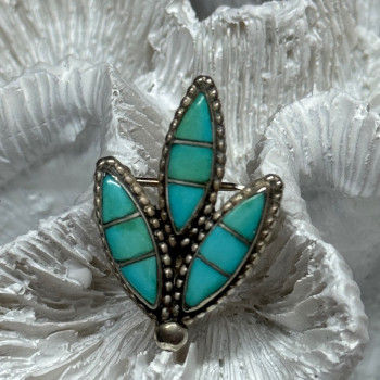 925 Sterling Silver Turquoise Brooch Length 1.3 Inch
