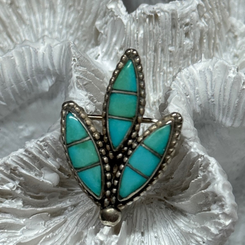 925 Sterling Silver Turquoise Brooch Length 1.3 Inch