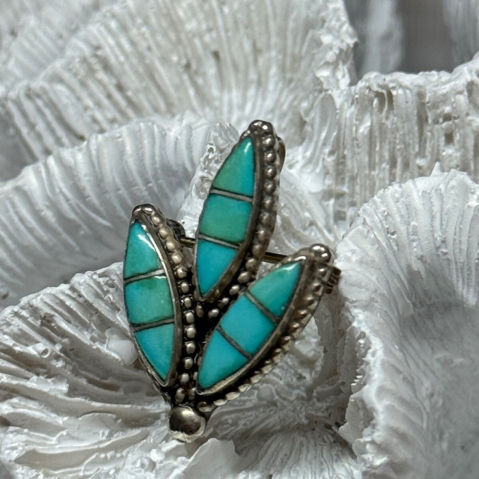 925 Sterling Silver Turquoise Brooch Length 1.3 Inch