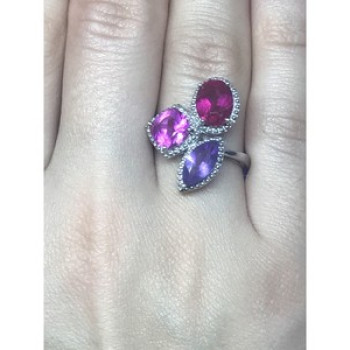 925 Sterling Silver Amethyst & Spinel Ring Size 8