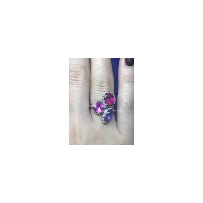 925 Sterling Silver Amethyst & Spinel Ring Size 8