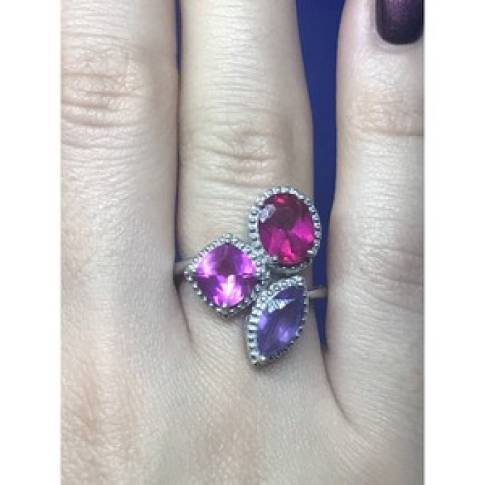 925 Sterling Silver Amethyst & Spinel Ring Size 8