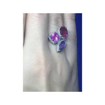 925 Sterling Silver Amethyst & Spinel Ring Size 8