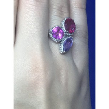 925 Sterling Silver Amethyst & Spinel Ring Size 8