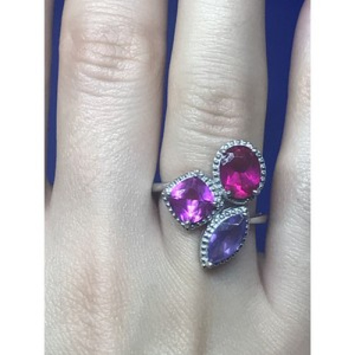 925 Sterling Silver Amethyst & Spinel Ring Size 8