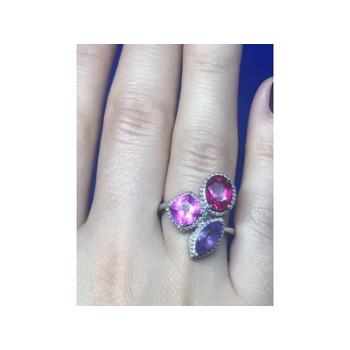 925 Sterling Silver Amethyst & Spinel Ring Size 8