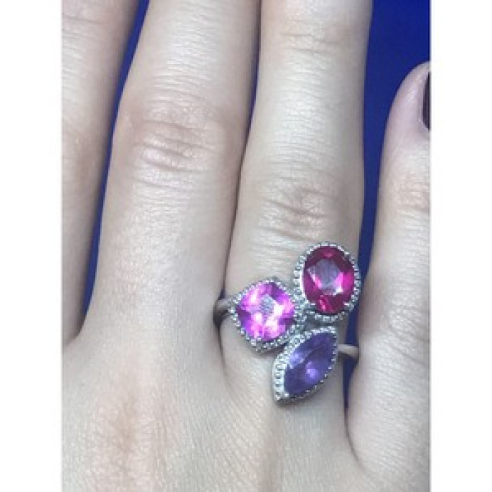 925 Sterling Silver Amethyst & Spinel Ring Size 8