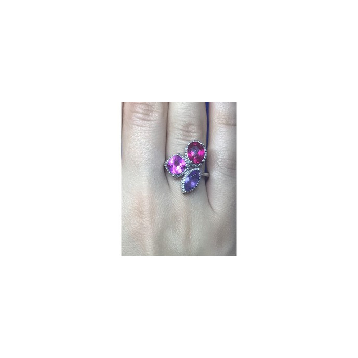 925 Sterling Silver Amethyst & Spinel Ring Size 8