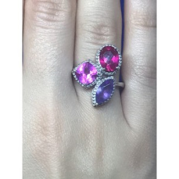 925 Sterling Silver Amethyst & Spinel Ring Size 8