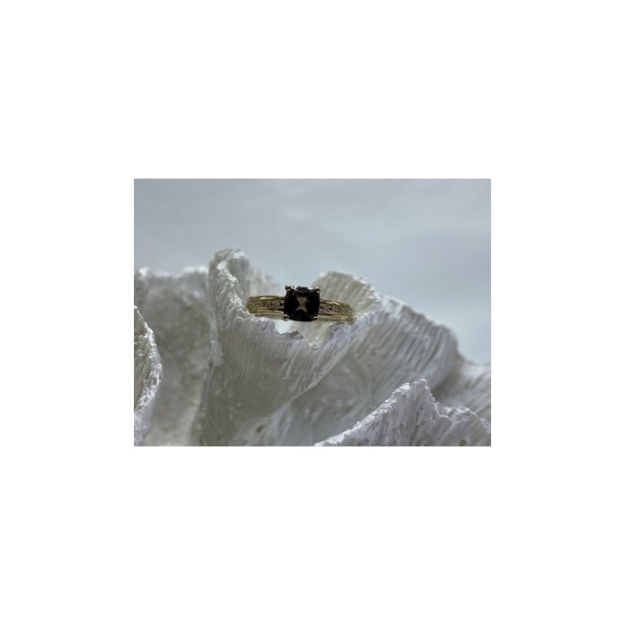 925 Sterling Silver Hessonite & Diamonds Ring Size 7