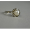 925 Sterling Silver Pearl & Colorless Spinel Ring Size 7