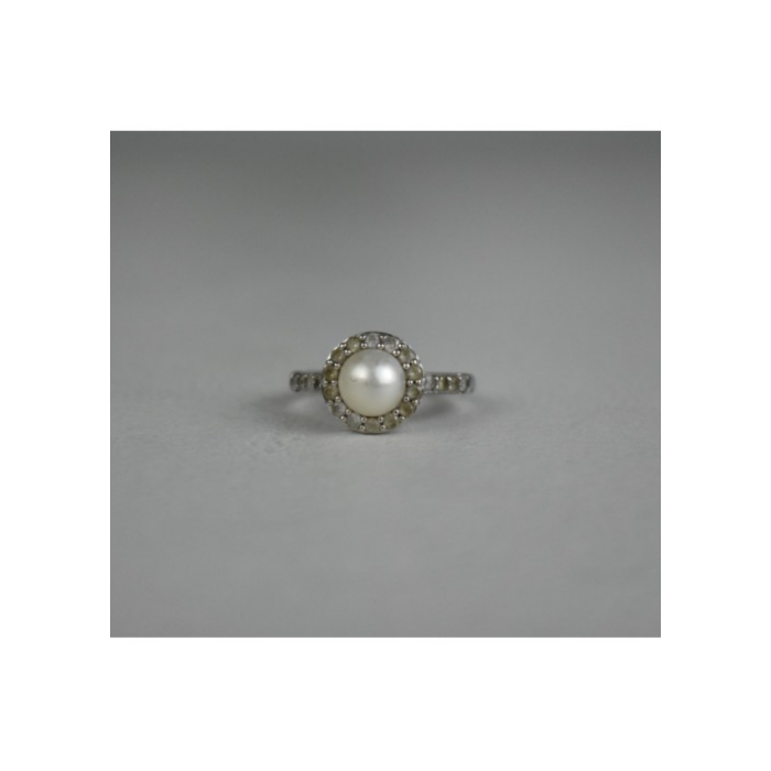 925 STERLING SILVER PEARL & COLORLESS SPINEL RING SIZE 7
