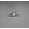 925 Sterling Silver Pearl & Colorless Spinel Ring Size 7