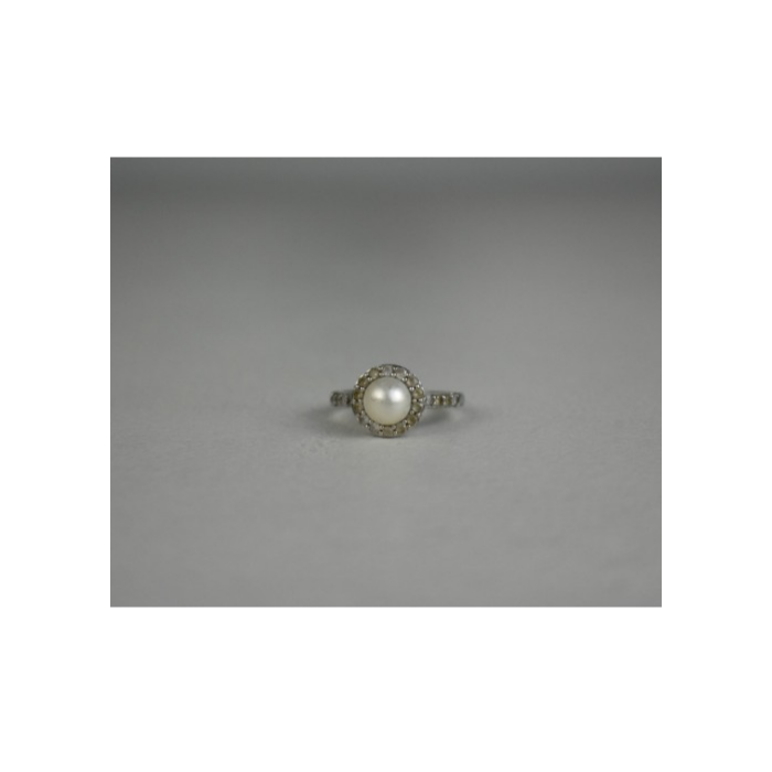 925 STERLING SILVER PEARL & COLORLESS SPINEL RING SIZE 7