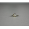 925 STERLING SILVER PEARL & COLORLESS SPINEL RING SIZE 7