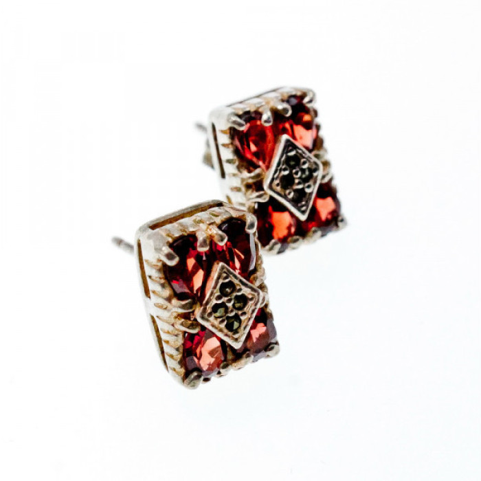 925 Sterling Silver Almandine & Black Spinel Earrings