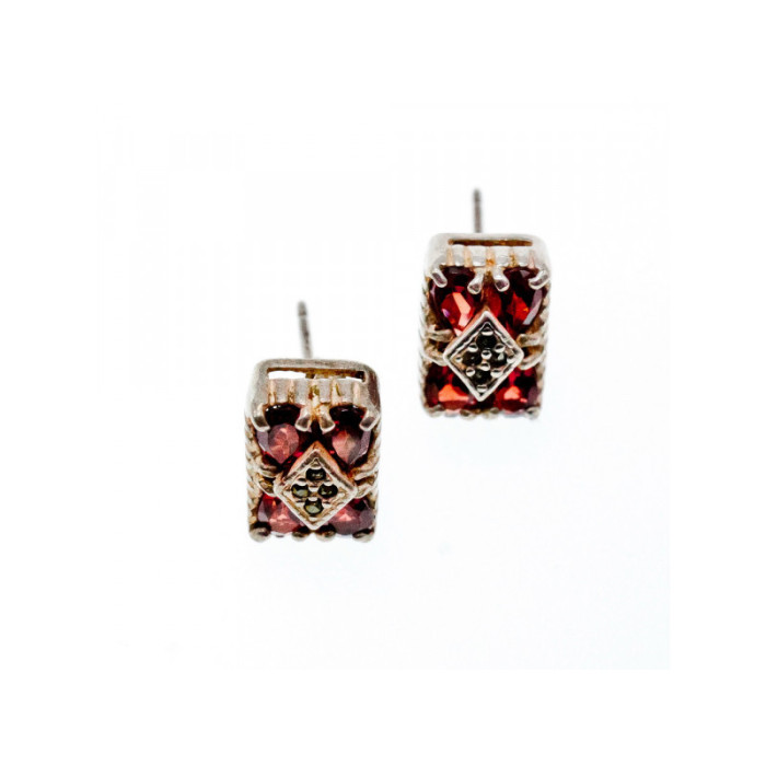 925 Sterling Silver Almandine & Black Spinel Earrings