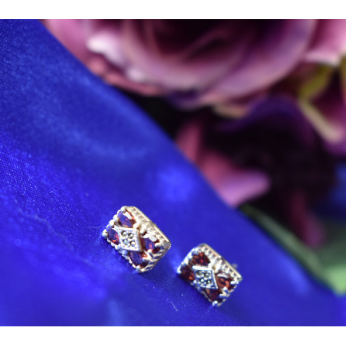 925 Sterling Silver Almandine & Black Spinel Earrings