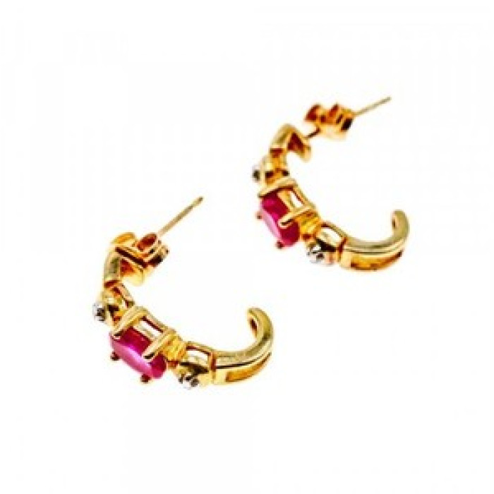 925 Sterling Silver Gold Plated Pink Topaz Stud Earrings