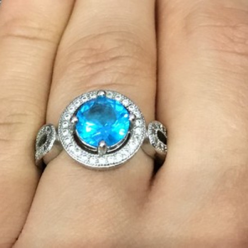 925 Sterling Silver Blue Topaz Ring Size 8