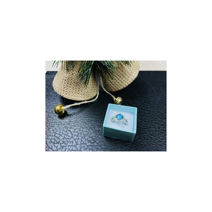 925 Sterling Silver Blue Topaz Ring Size 8