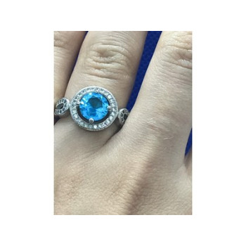 925 Sterling Silver Blue Topaz Ring Size 8