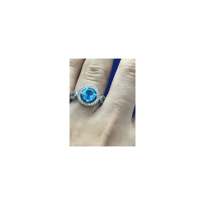925 Sterling Silver Blue Topaz Ring Size 8