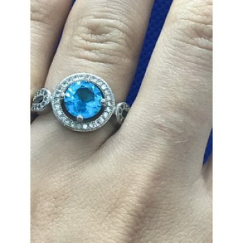 925 Sterling Silver Blue Topaz Ring Size 8