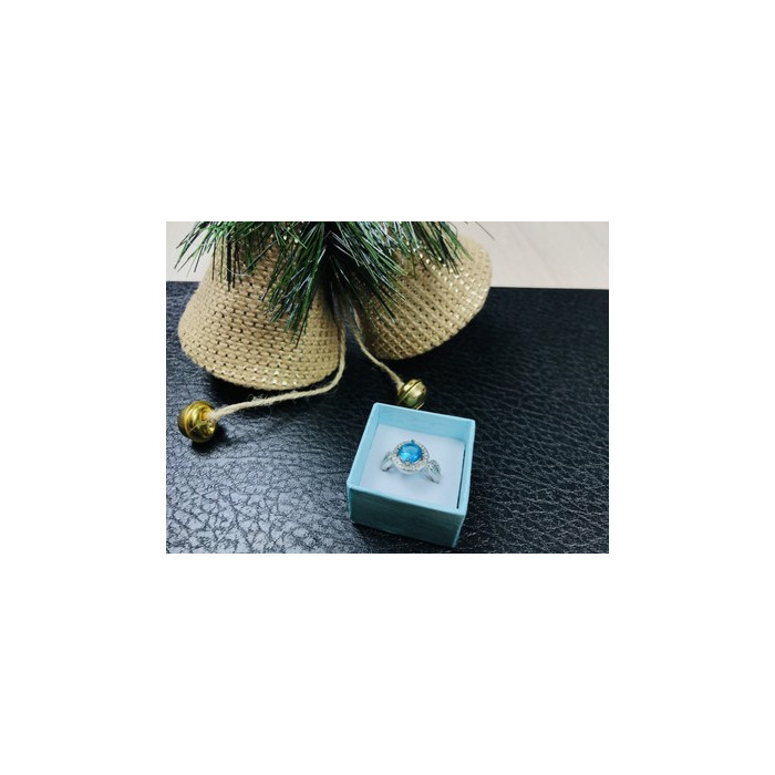 925 Sterling Silver Blue Topaz Ring Size 8