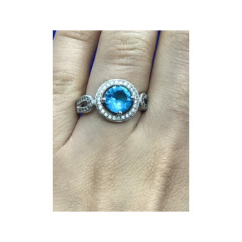 925 Sterling Silver Blue Topaz Ring Size 8