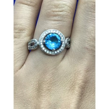 925 Sterling Silver Blue Topaz Ring Size 8