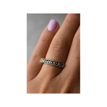925 Sterling Silver Black Spinel Ring Size 6.5