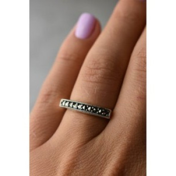 925 Sterling Silver Black Spinel Ring Size 6.5