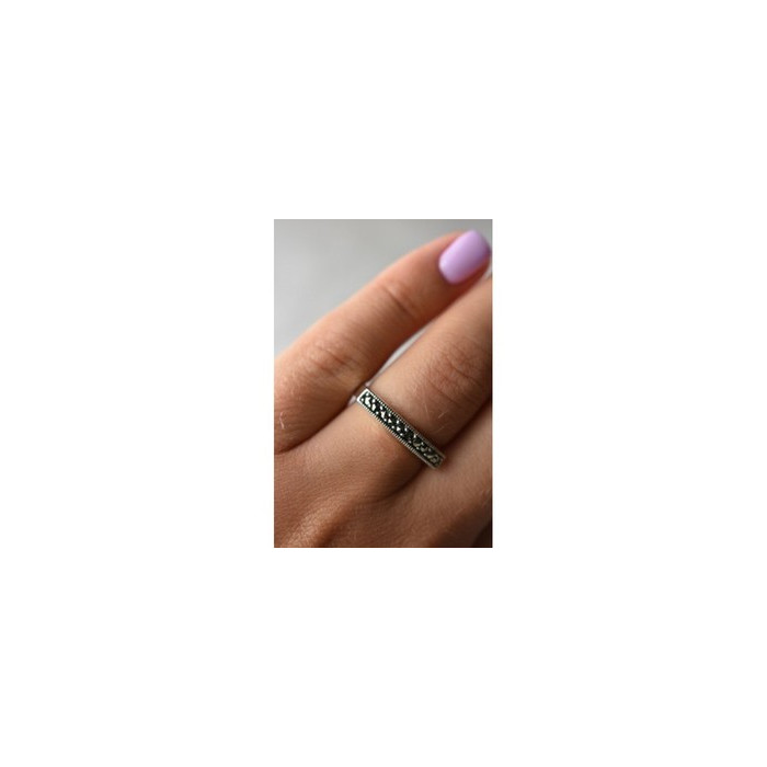 925 Sterling Silver Black Spinel Ring Size 6.5