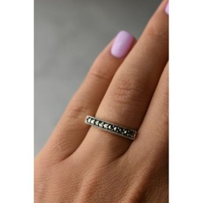 925 Sterling Silver Black Spinel Ring Size 6.5