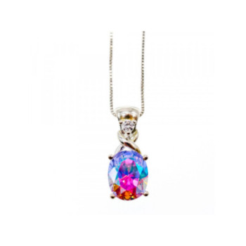 925 STERLING SILVER MULTICOLOR CZ CHAIN WITH PENDANT ITALY