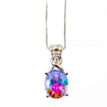 925 Sterling Silver Multicolor CZ Chain With Pendant Italy