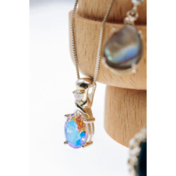 925 Sterling Silver Multicolor CZ Chain With Pendant Italy
