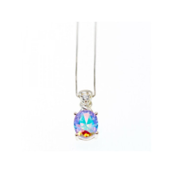 925 STERLING SILVER MULTICOLOR CZ CHAIN WITH PENDANT ITALY