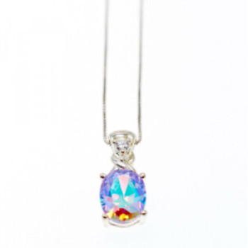 925 Sterling Silver Multicolor CZ Chain With Pendant Italy