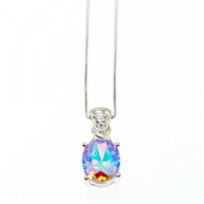 925 Sterling Silver Multicolor CZ Chain With Pendant Italy