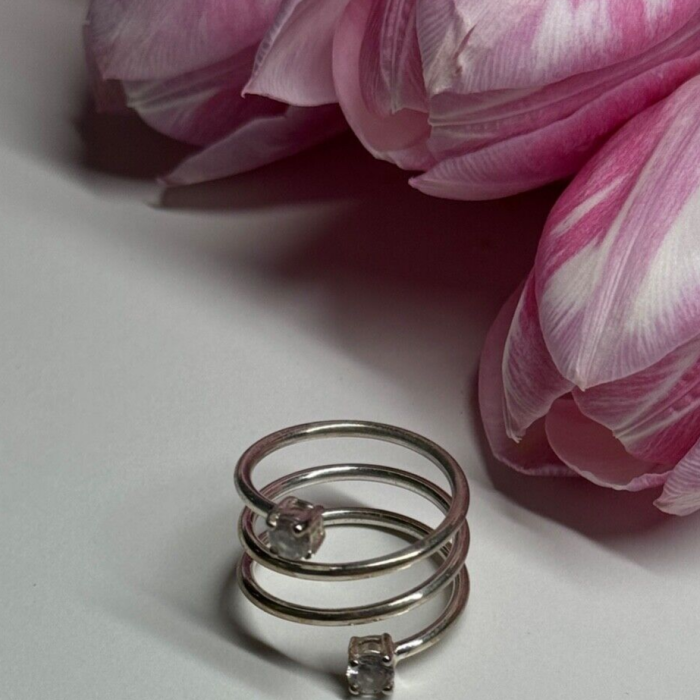925 Sterling Silver White Spinel Ring Size 6