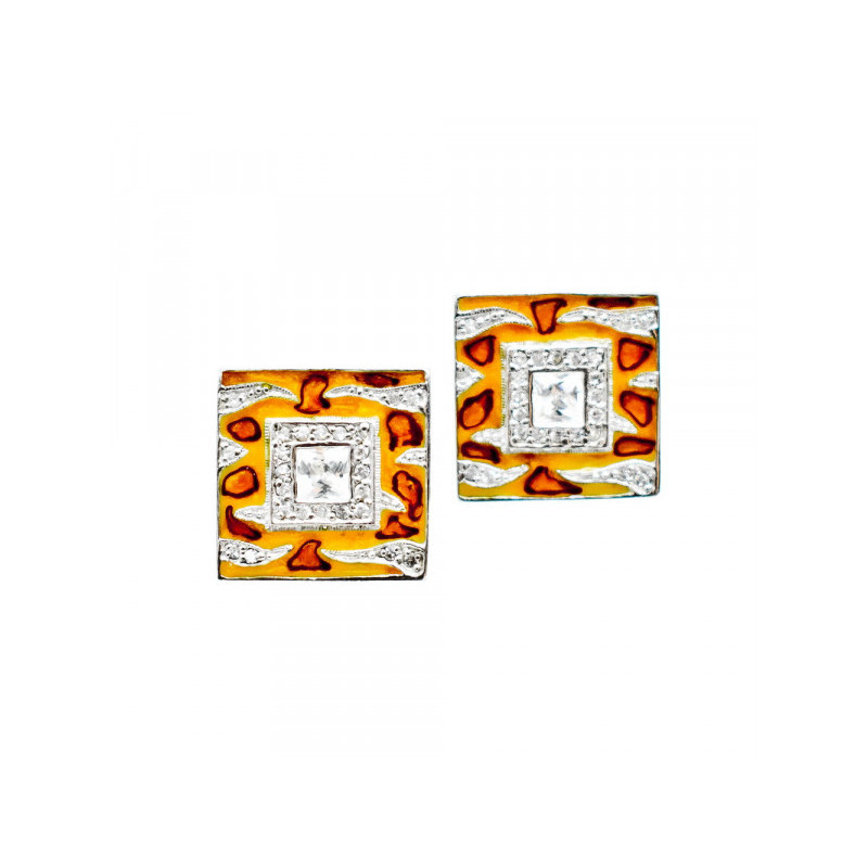 925 Sterling Silver Enamel & CZ Stud Earrings