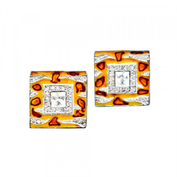 925 Sterling Silver Enamel & CZ Stud Earrings
