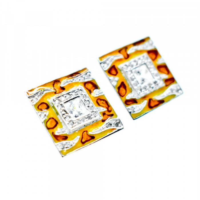 925 Sterling Silver Enamel & CZ Stud Earrings