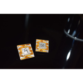 925 Sterling Silver Enamel & CZ Stud Earrings