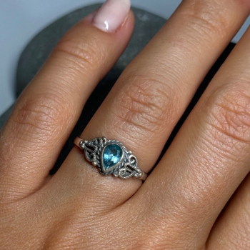925 Sterling Silver Aquamarine Ring Size 6.5