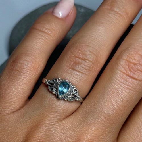 925 Sterling Silver Aquamarine Ring Size 6.5