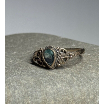 925 Sterling Silver Aquamarine Ring Size 6.5