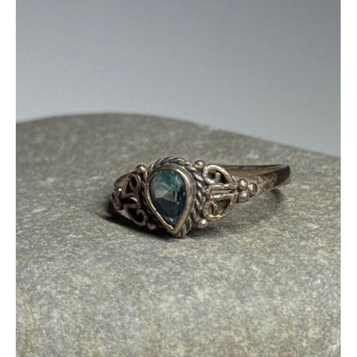 925 Sterling Silver Aquamarine Ring Size 6.5